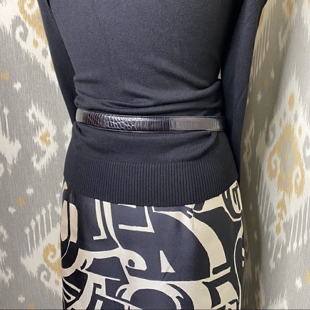 Ralph Lauren Black & Ivory Art Deco Abstract Auto Pattern Silk Pencil Skirt